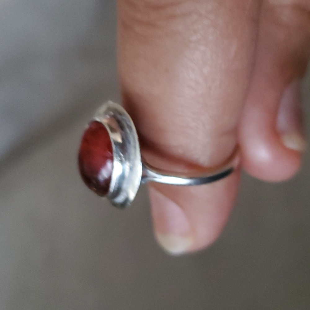 Silver Amber Solitaire Ring - image 2